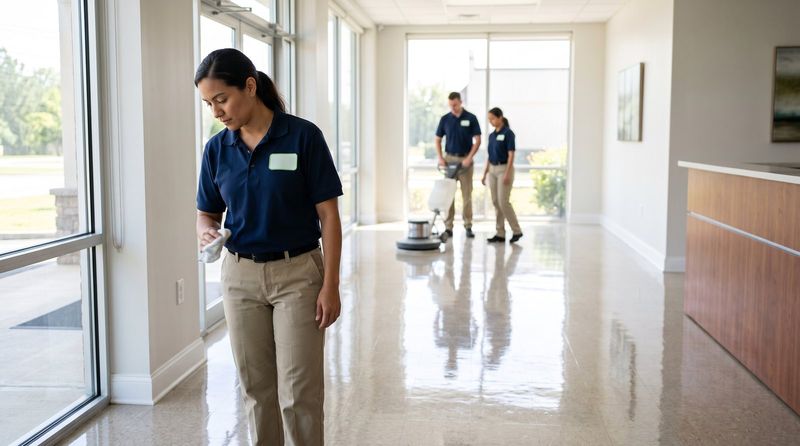 Same office lobby floor after strip and wax
