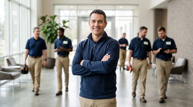 Facility supervisor in a commercial lobby